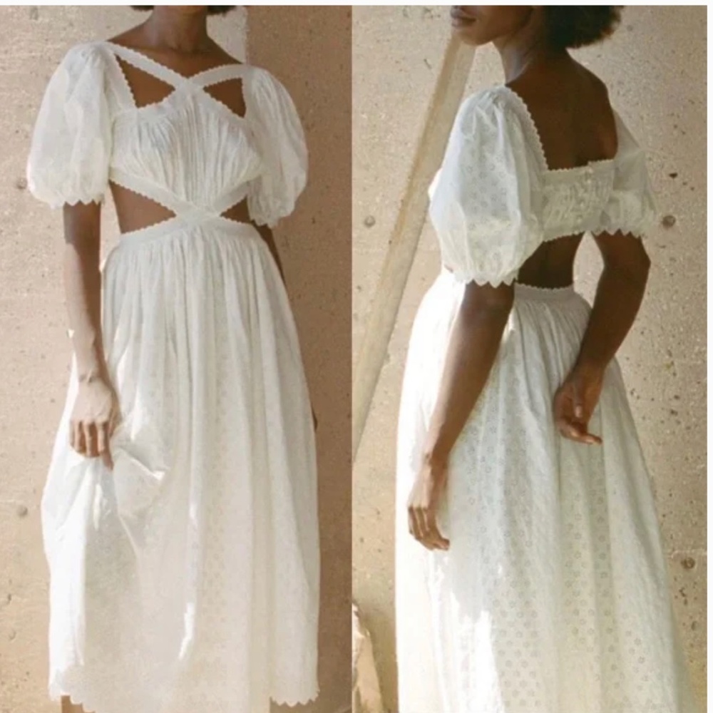 Doen Ravenna Eyelet White cutout MIDI Dress